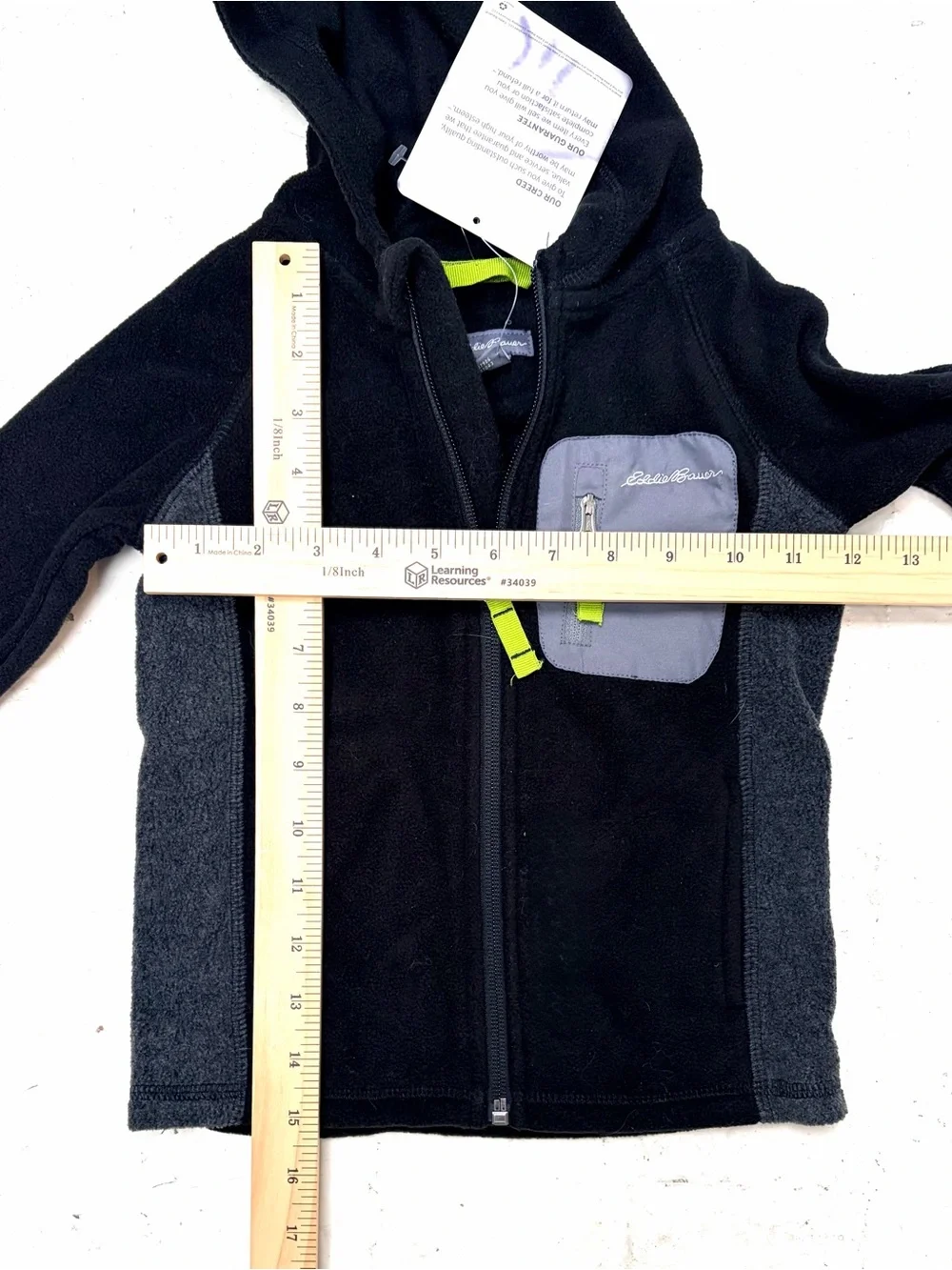 NWT! Eddie Bauer Kids Black Hooded Fleece Jacket with Gray Contrast